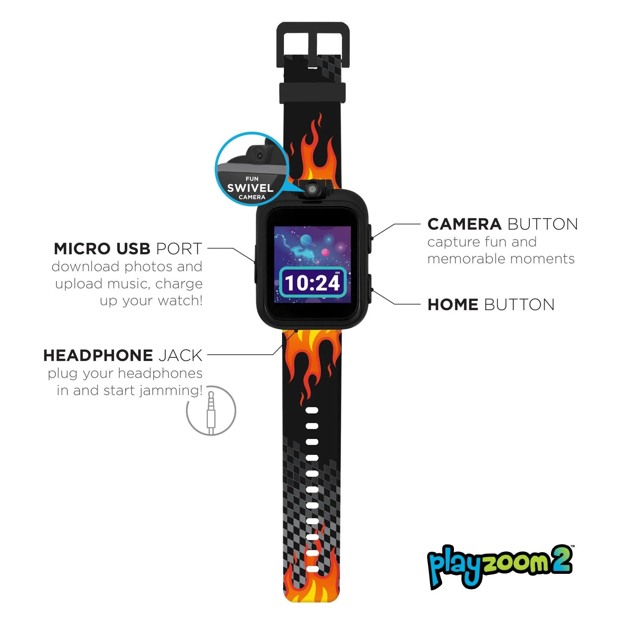 PlayZoom 2 Kids Smartwatch: Black Racing Flames