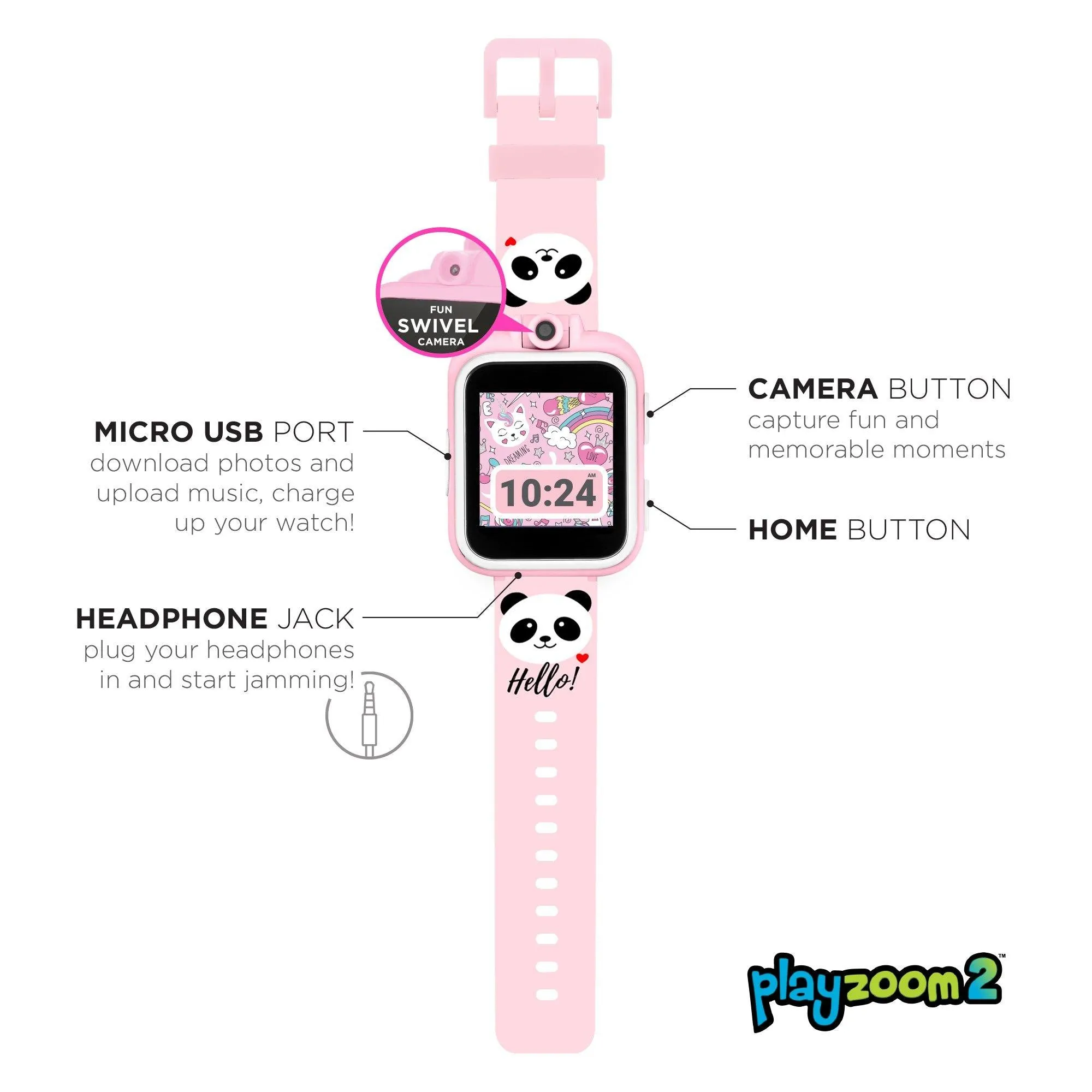 PlayZoom 2 Kids Smartwatch: Blush Hello! Panda Print