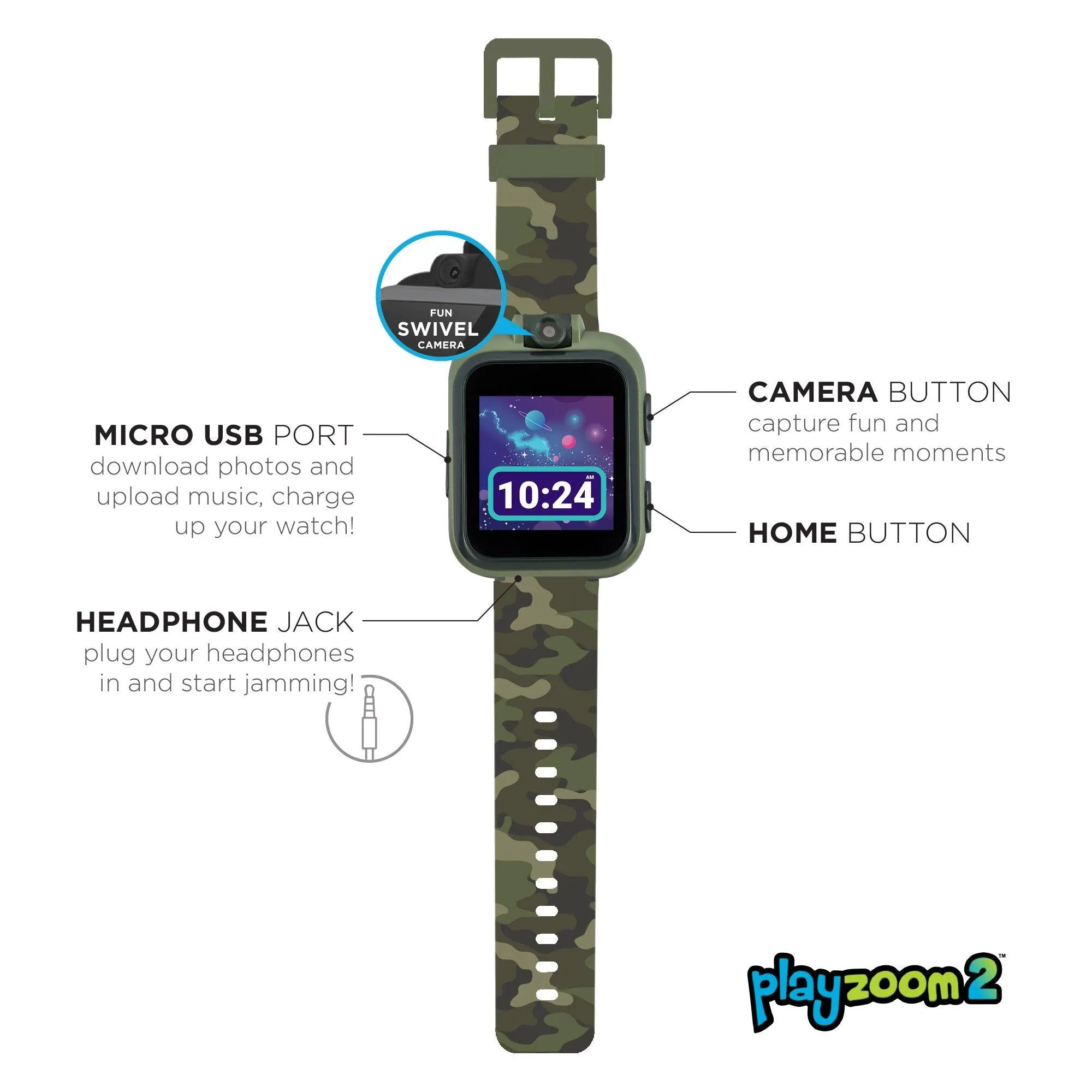 PlayZoom 2 Kids Smartwatch: Olive Camouflage Print