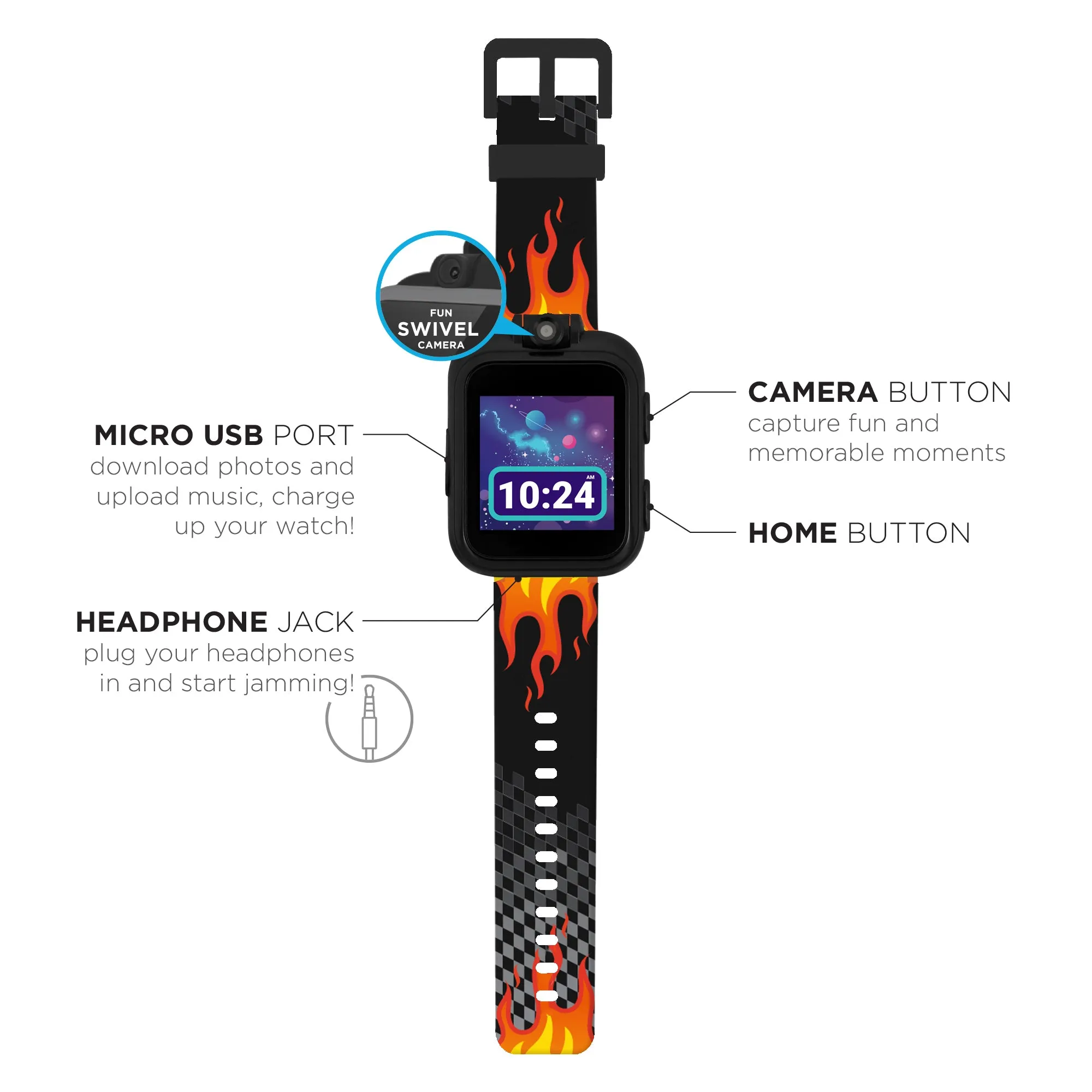 PlayZoom 2 Kids Smartwatch with Headphones: Flame Print