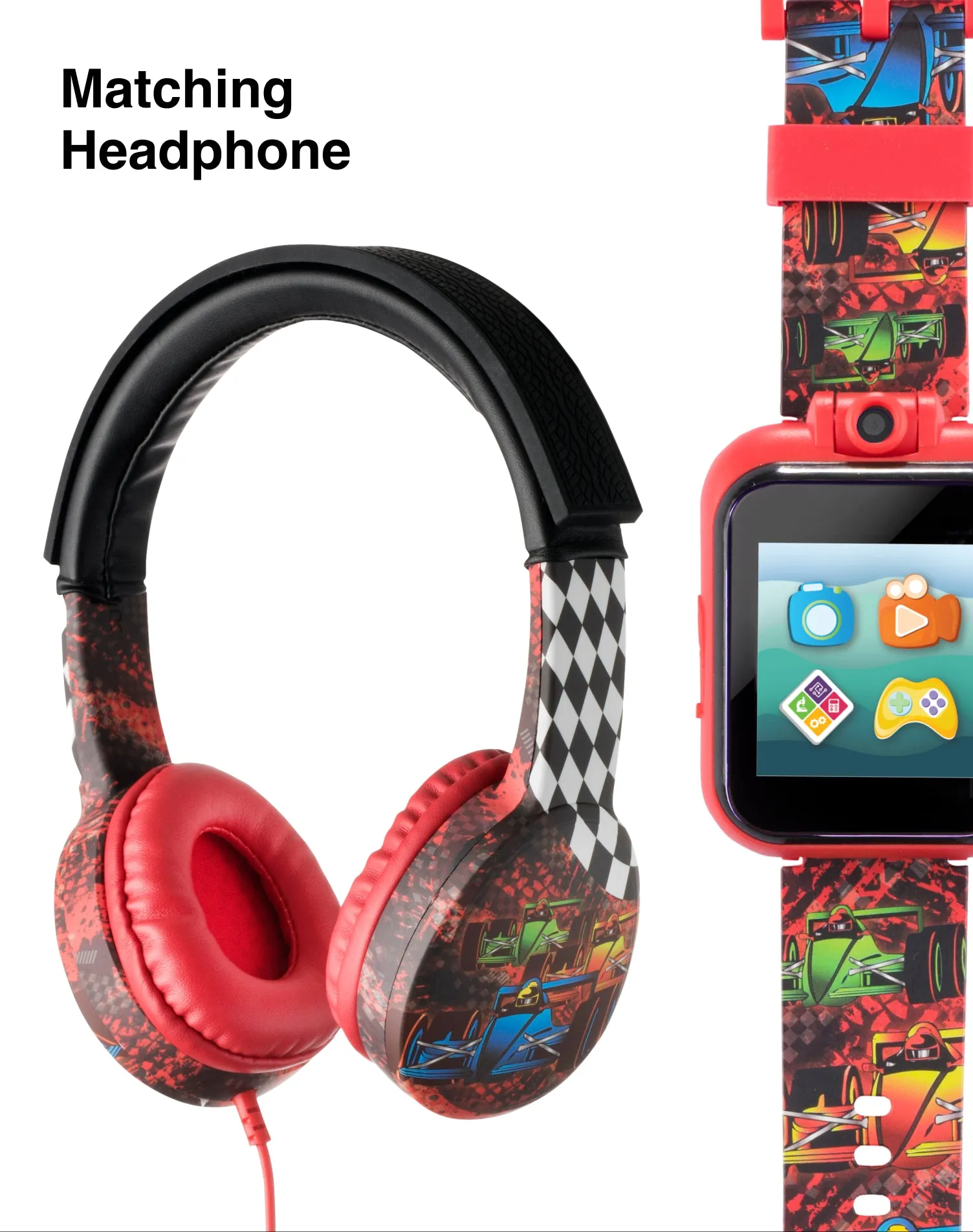 PlayZoom 2 Kids Smartwatch with Headphones: Red Race Cars