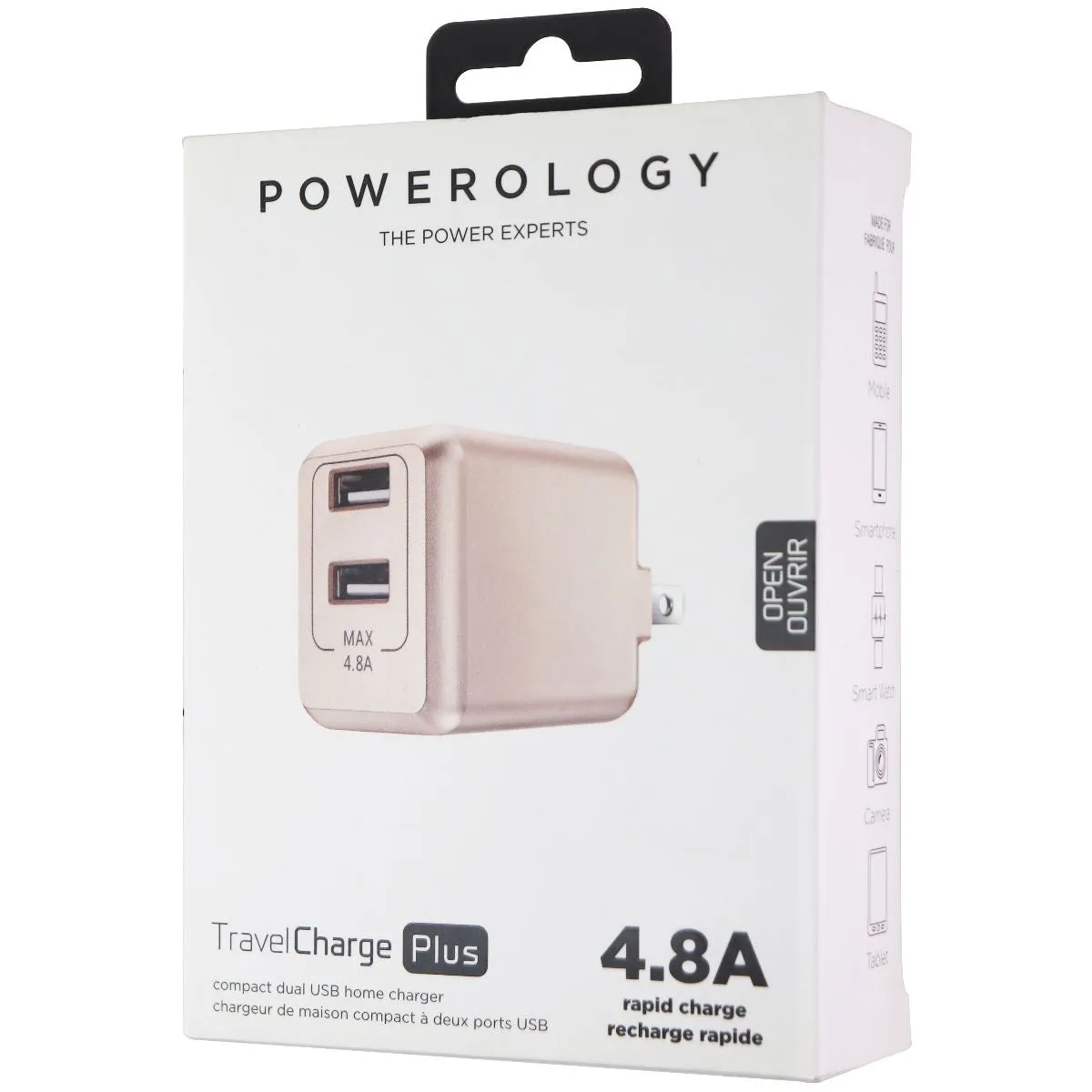 Powerology TravelCharge Plus Dual USB 4.8A Wall Charger - Rose Gold