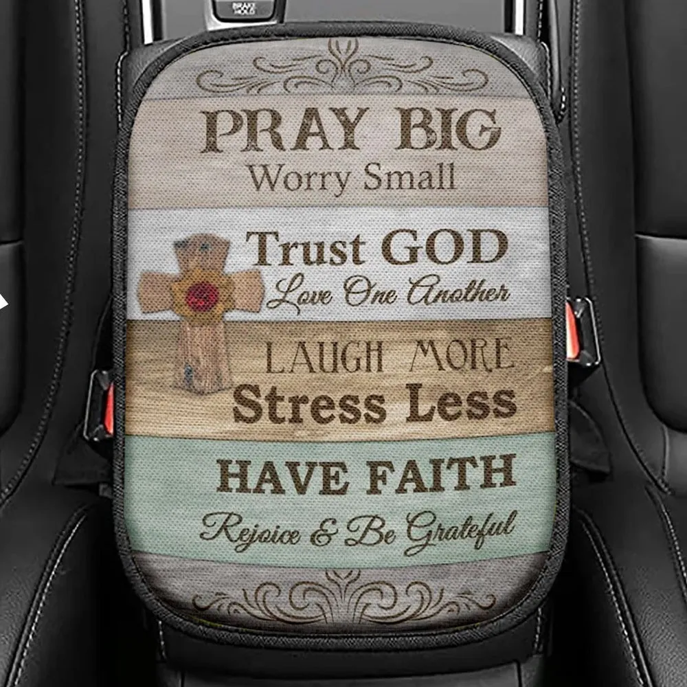 Pray Big Worry Small Seat Box Cover, Bible Verse Car Center Console Cover, Scripture Interior Car Accessories