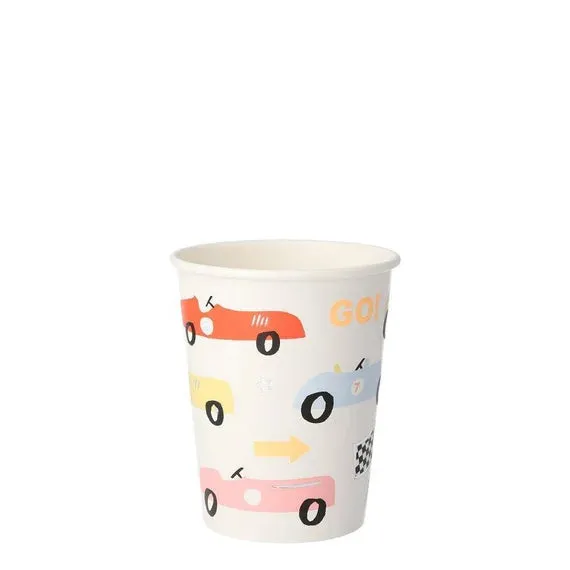 Race Car Party Cups, Set of 8 Race Car Paper Cups by Meri Meri, Great for a Car-Themed Birthday Party