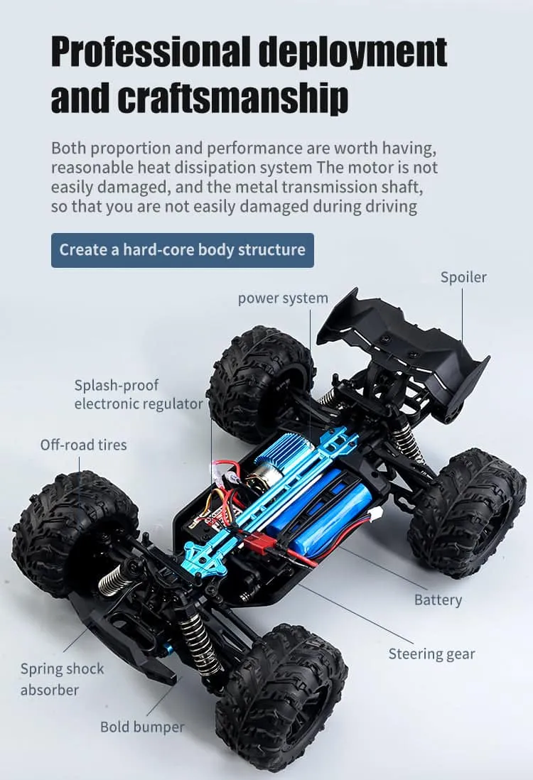 Radio Controlled Truck Off Road 4x4 38km/h High Speed 2.4GHz Remote Control  Model with LED