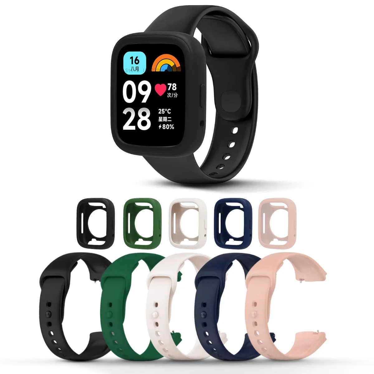 Redmi Watch 3 Active/Redmi Watch 3 Lite Band   Watch Case | Silicone Straps | Black/Dark Green/Dark Blue/Beige/Pink