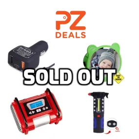 Safety vest, tire inflator, car charger, work light, windshield sunshade and baby car mirror