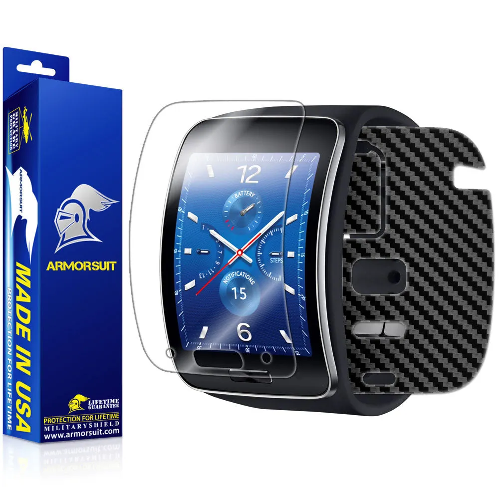 Samsung Gear S Screen Protector   Black Carbon Fiber Skin