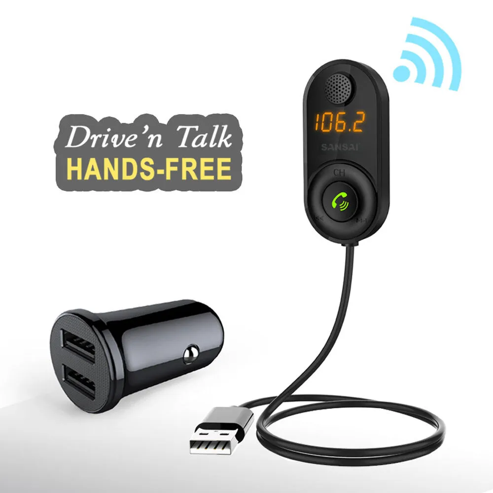 Sansai Bluetooth Hands-Free Car Kit & FM Transmitter with USB 3.1A Car Charger