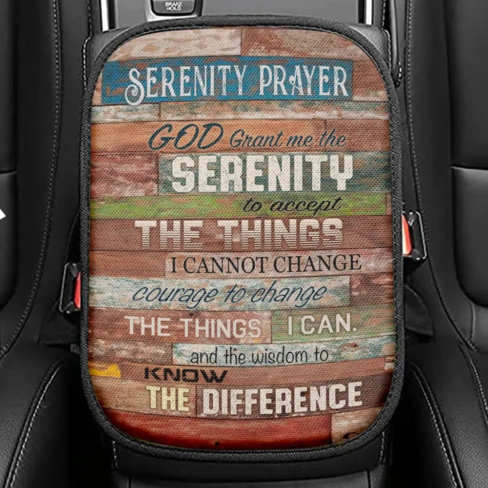 Serenity Prayer - Christian Decor Seat Box Cover, Bible Verse Car Center Console Cover, Scripture Interior Car Accessories