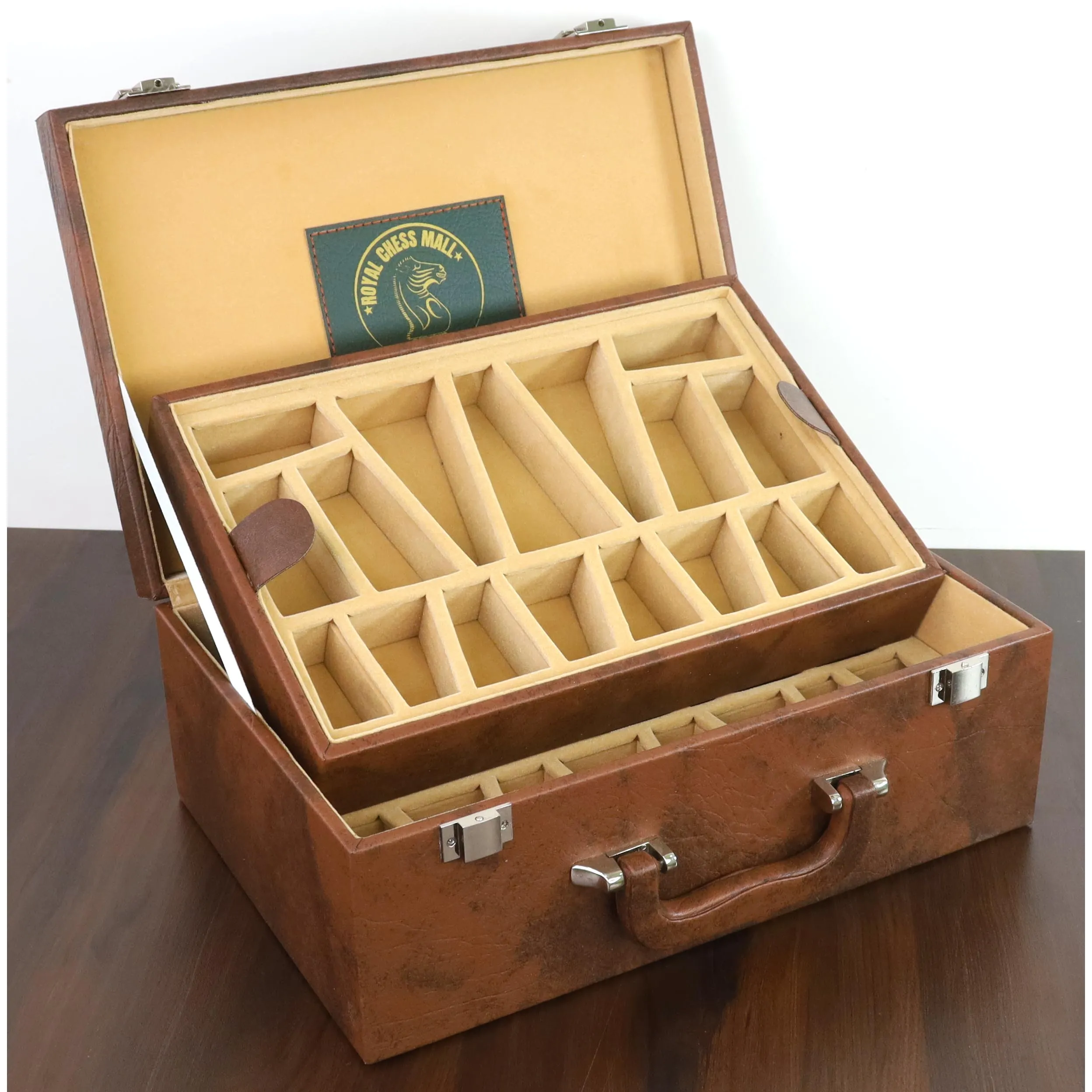 Signature Leatherette Coffer Storage Box - Tan Brown - Chess Pieces upto 4"