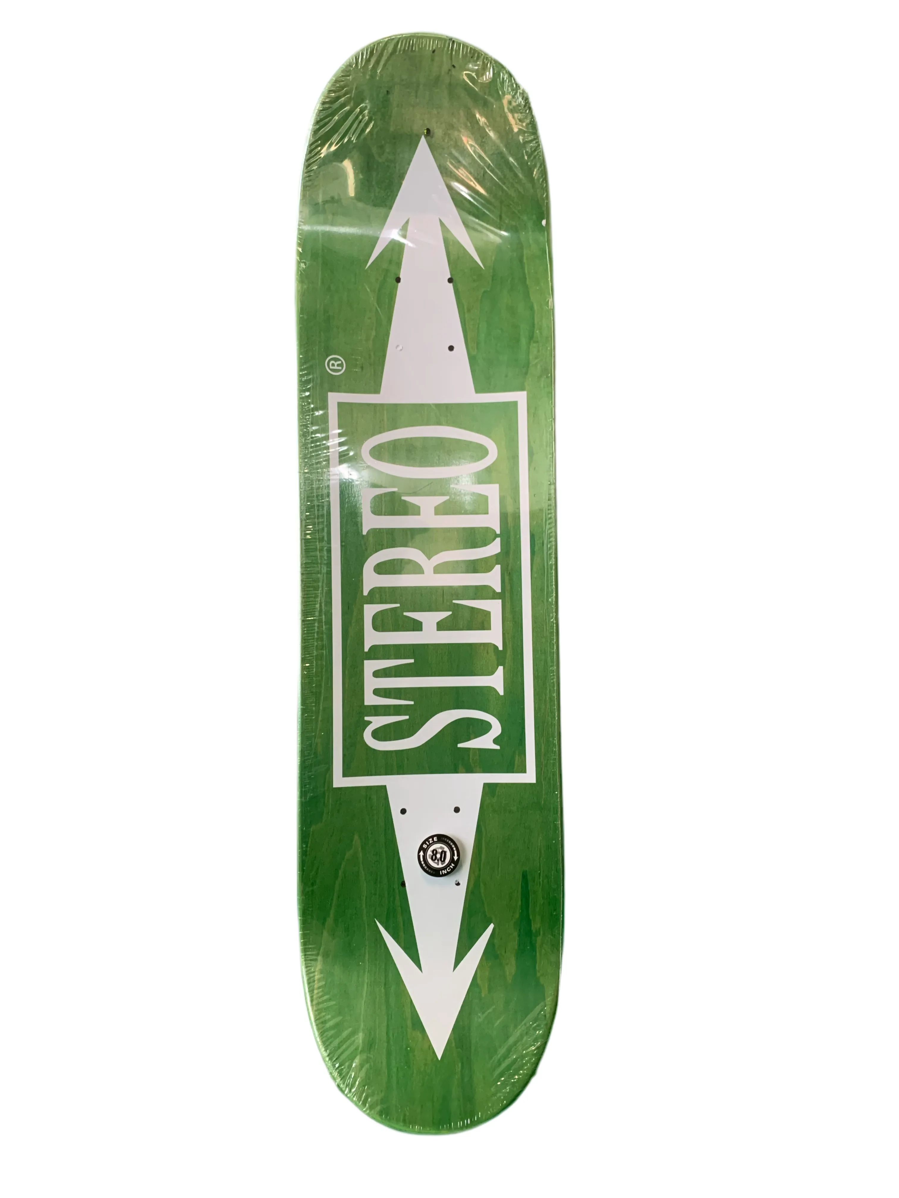 Stereo Jack Sabback Letters Green 8" Classic Skateboard Deck