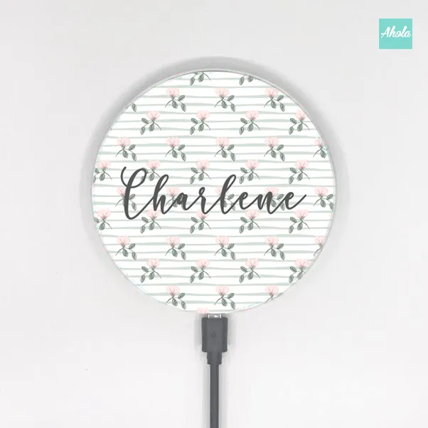 【Stripey flower】15W Ultra thin FastWireless Charger Pad 條紋花朵名字無線差電板