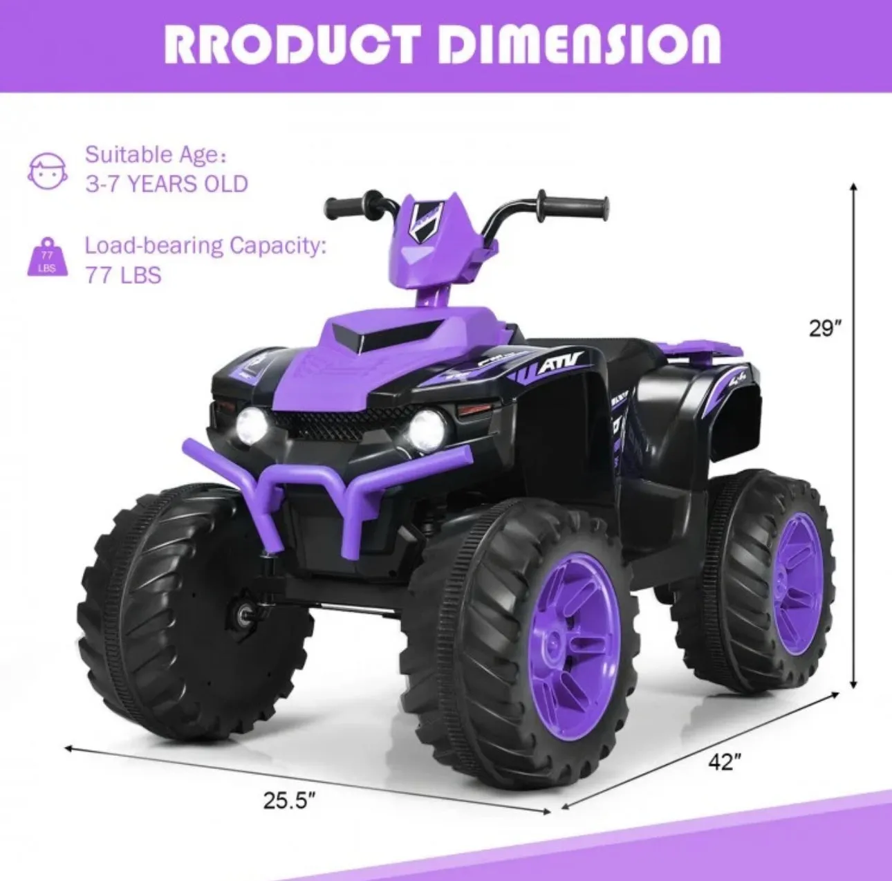 Super Cool 12V Kids Ride On ATV, Car 1 Seater | LED Lights | Heavy Duty Tires | Ages 3-7 | Music | 2 Speeds | Upgraded