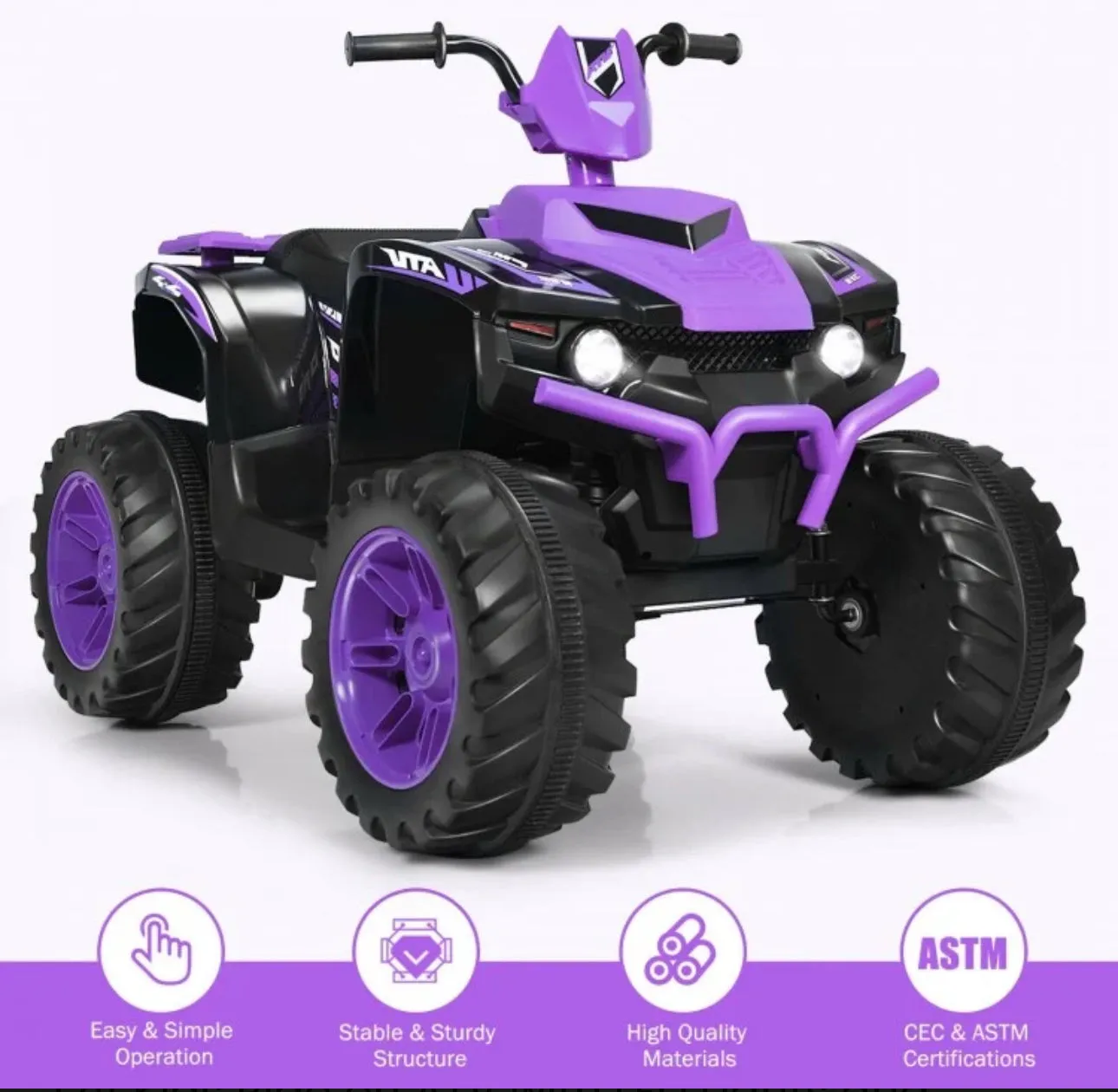 Super Cool 12V Kids Ride On ATV, Car 1 Seater | LED Lights | Heavy Duty Tires | Ages 3-7 | Music | 2 Speeds | Upgraded