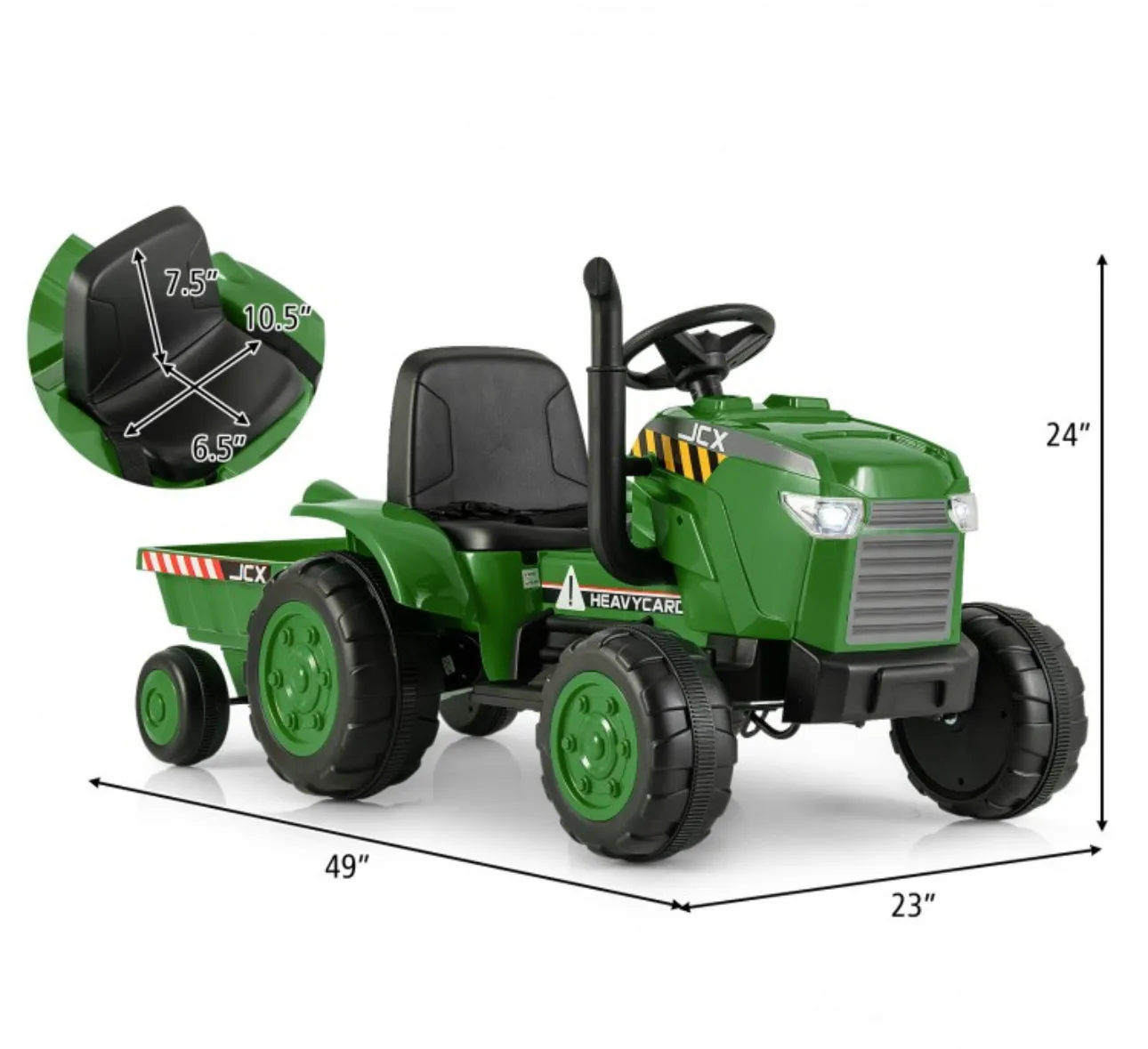 Super Cool 12Volt 2025 Kids Ride On Car Tractor With Trailer | USB | Lights | Horn | Radio | 3-7KPH Approx | Ages 3-8 | Remote