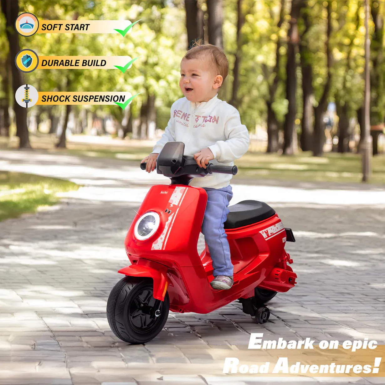 Super Cool 2025 Kids Electric Vespa Style Scooter Car, Upgraded 12V | 1 Seater Motorcycle | MP3 | Ages 2-8