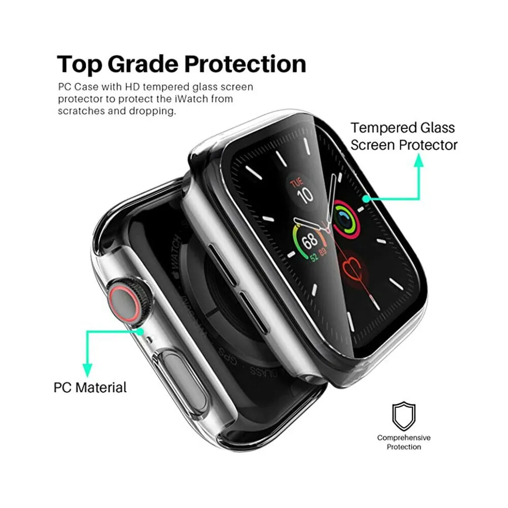 Tempered Glass Screen Protector For Apple Watch Series 6 (44mm) / SE (2020) (44mm) / Series 5 (44mm) / Series 4 (44mm)  TPU Shockproof Protective Guard Shield Cover Armor