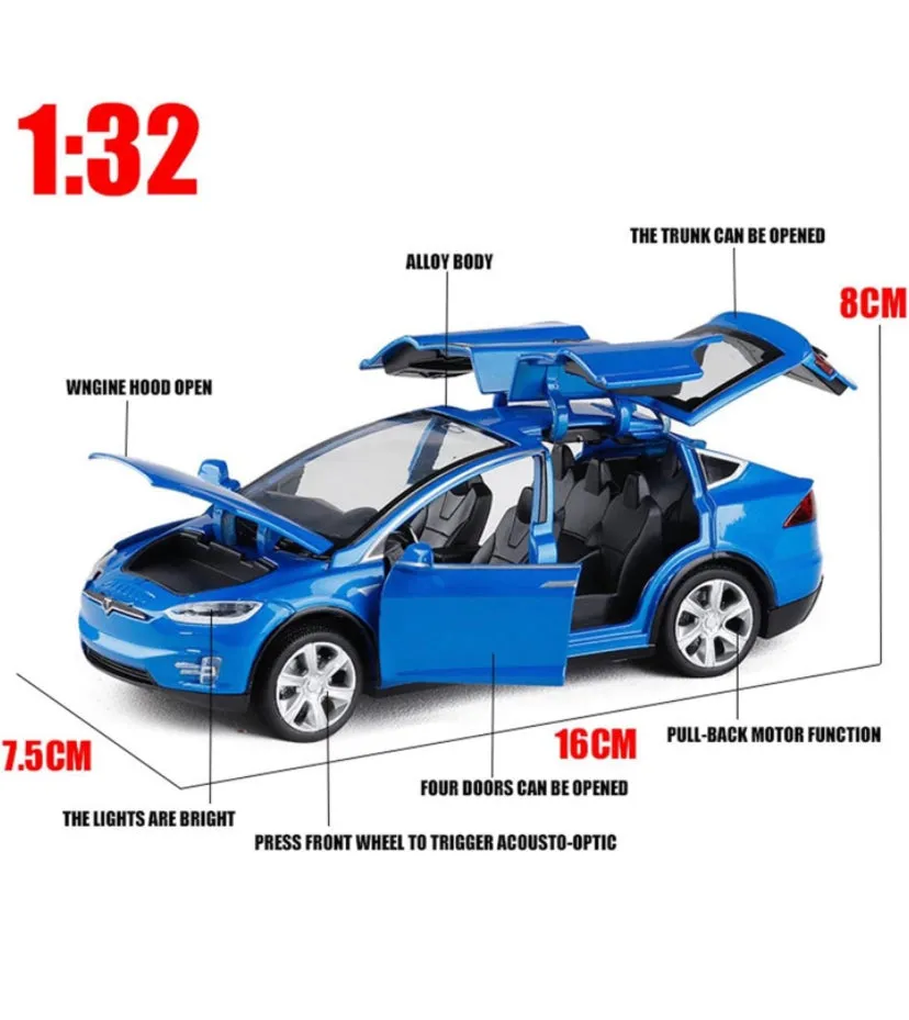 Tesla Model X car with lights & Smoke - Die Car real smoke metal car - 1:24 scale model with doors - playmaster car