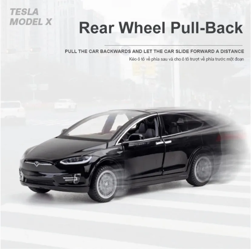 Tesla Model X car with lights & Smoke - Die Car real smoke metal car - 1:24 scale model with doors - playmaster car