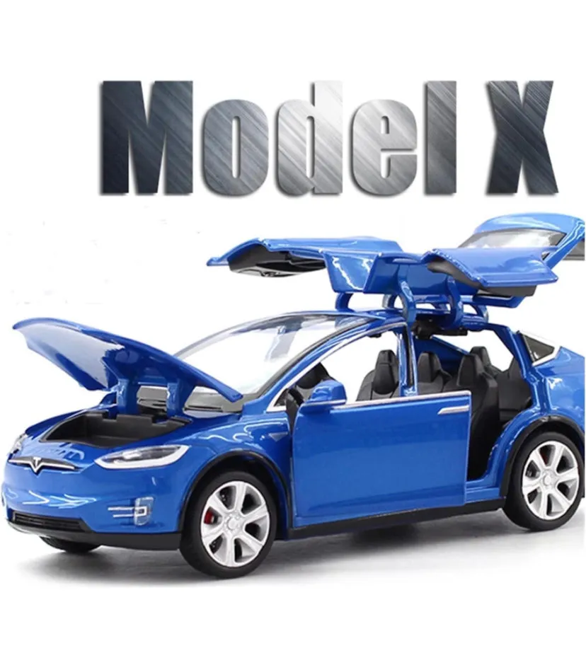 Tesla Model X car with lights & Smoke - Die Car real smoke metal car - 1:24 scale model with doors - playmaster car