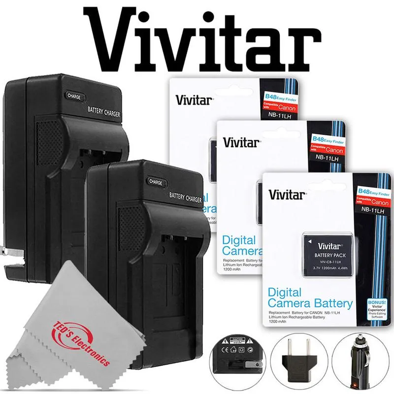 Three VIVITAR VIV-CB-11LH Battery and Two Battery Charger for Canon NB-11L/NB-11LH (Canon Powershot SX410 IS, SX400 IS, ELPH 170 IS, 340 HS 320)