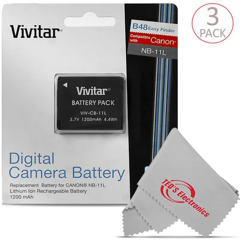 Three VIVITAR VIV-CB-11LH Li-On Battery and Battery Charger for Canon NB-11L/NB-11LH (Canon Powershot SX410 IS, SX400 IS, ELPH 170 IS, 340 HS 320)