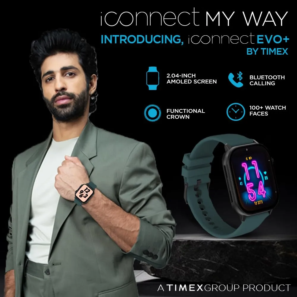 TIMEX iConnect EVO Made in India Unisex Smartwatch|Largest Display 2.04" AMOLED with 368x448 Pixel Bluetooth Calling|Rotating Functional Crown|AI Voice Assist|Upto 7 Days Battery -TWIXW404T