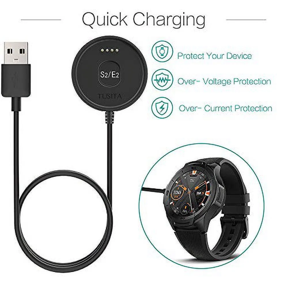 TUSITA Charger Compatible with Ticwatch E2 S2 - USB Charging Cable 100cm - Smartwatch Accessories