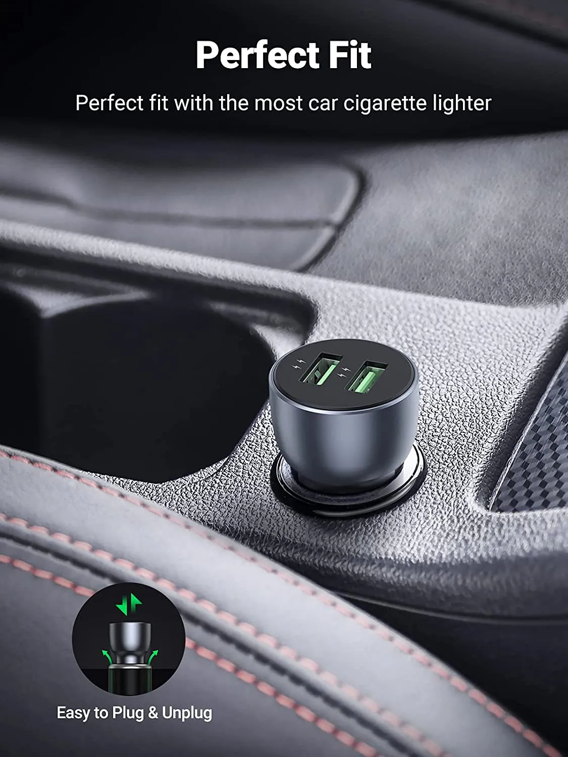 UGREEN 36W QC3.0 Car Charger with USB C Cable Dual USB Ports