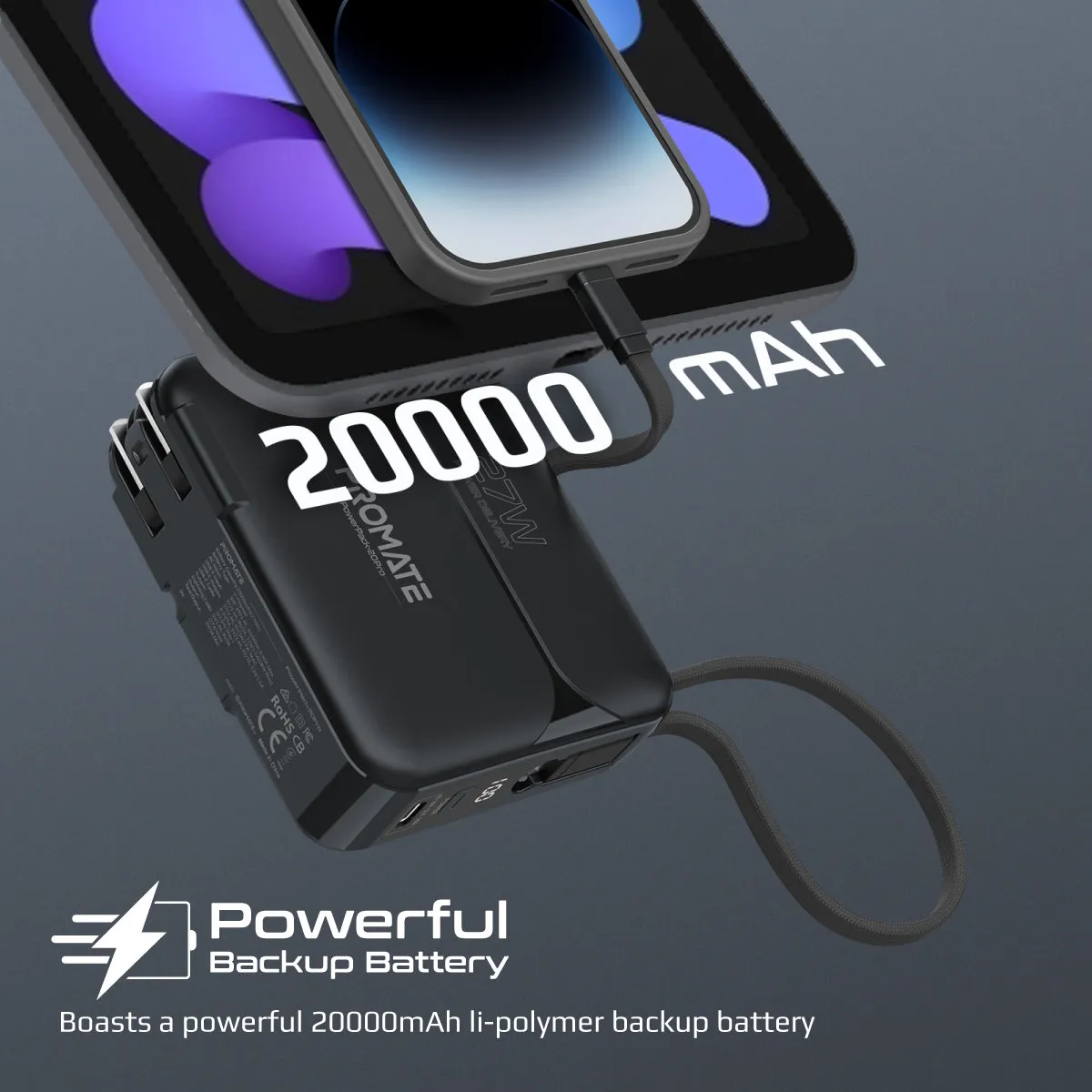 Ultra-compact 20000mAh Fast Charging Power Bank with AC Charger