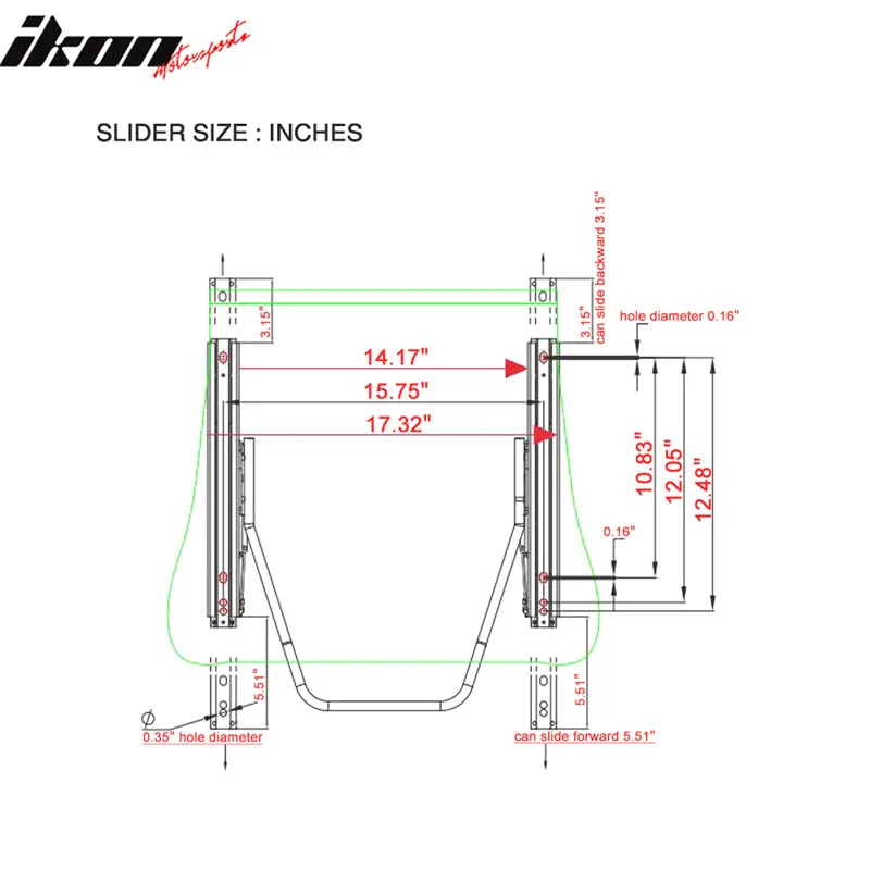 Universal 16" Lock Rail Track Set Racing Seat Adjust Dual Slider Steel