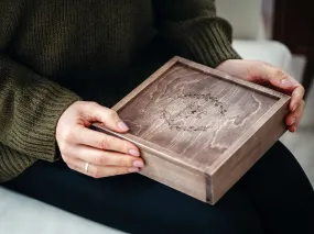 Vintage Wooden Wedding Photo Box with USB & Custom Lid