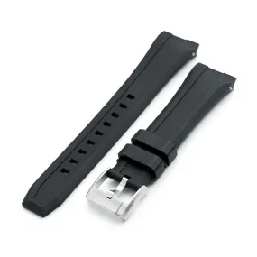 Wheels FKM Watch Band for Orient Kamasu, 22mm Black Rubber Quick Release Curved End