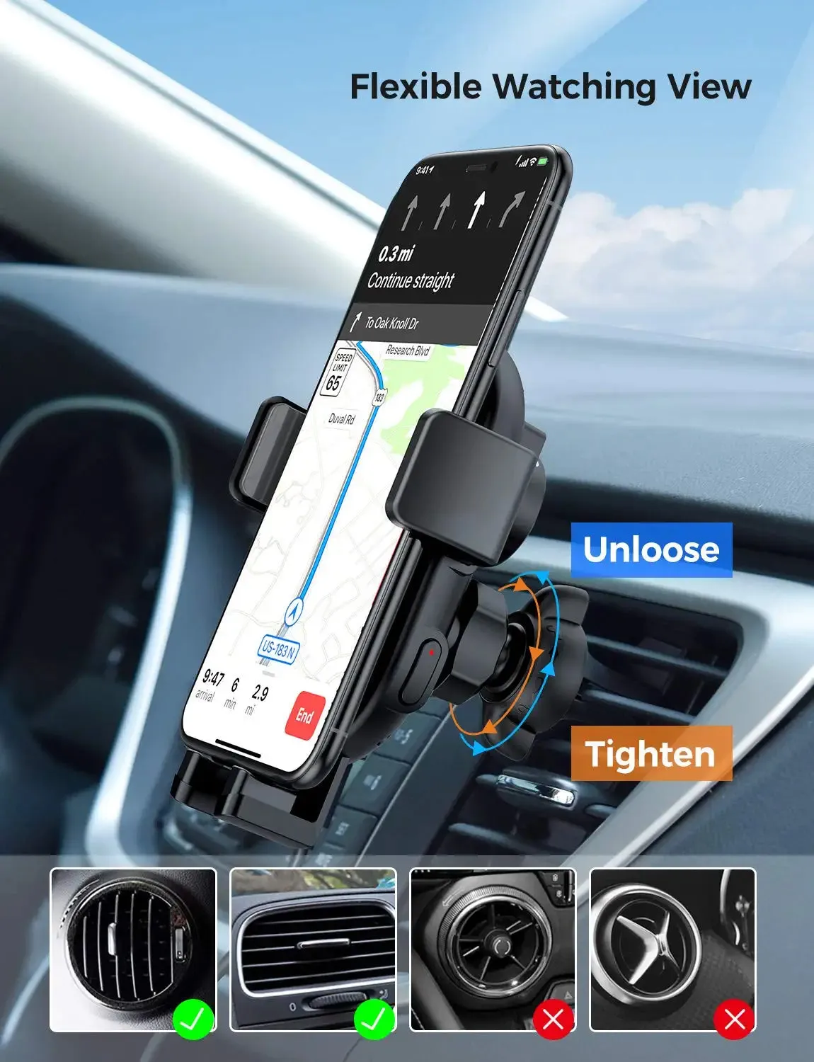 Wireless Car Charger Mount, MAX 10W Car Phone Holder Mount Wireless Charging