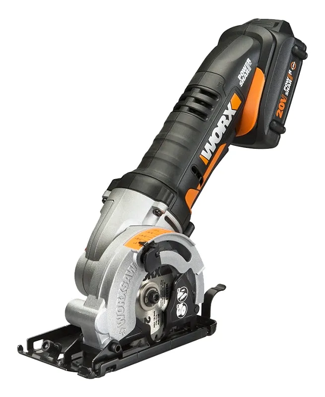 WORX WX523L Compact Circular Saw, Battery Included, 20 V, 3-3/8 in Dia Blade :EA: QUANTITY: 1