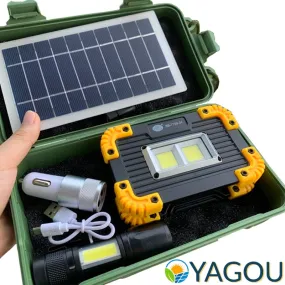 YAGOU Solar Panel Spotlight Set Portable Super Bright Saving COB LED Travel Light for Outdoor Camping Hike Fishing Solar Charger